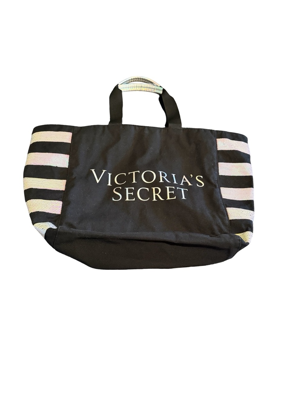 Victoria's Secret Black Tote with Pink & Cream Sequin Sides